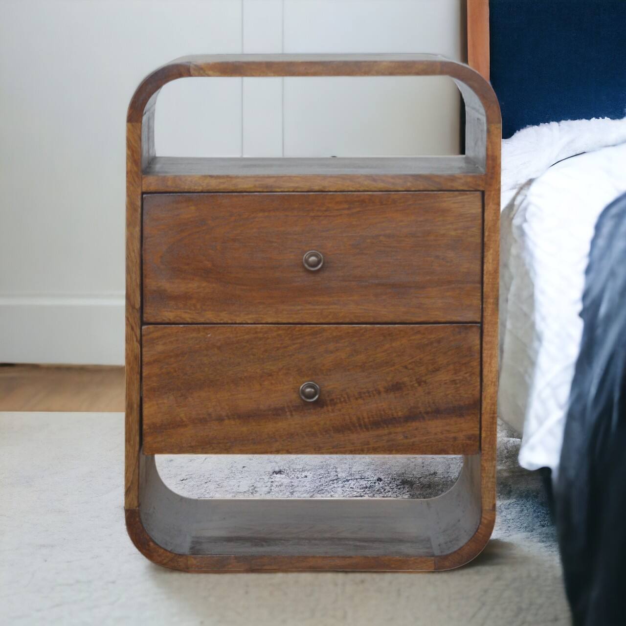 Alt View 6. Artisan Furniture - Artisan Furniture Solid Wood Chestnut Curve Nightstand, 2 Drawer, 2 Open Slots, Dark Brown - Chestnut.