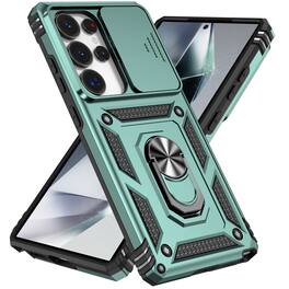 Dteck - Magnetic Rotatable Ring Kickstand Case for Samsung Galaxy A16 5G, Heavy-Duty Rugged Slide Lens Camera Cover - Darkgreen