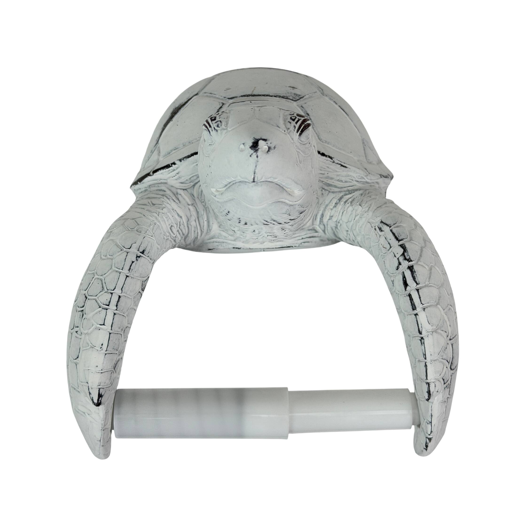 Alt View 1. Chesapeake Bay - Sea Turtle Toilet Paper Holder Whitewashed Resin Wall Mount 6.5 Inch Coastal - White.