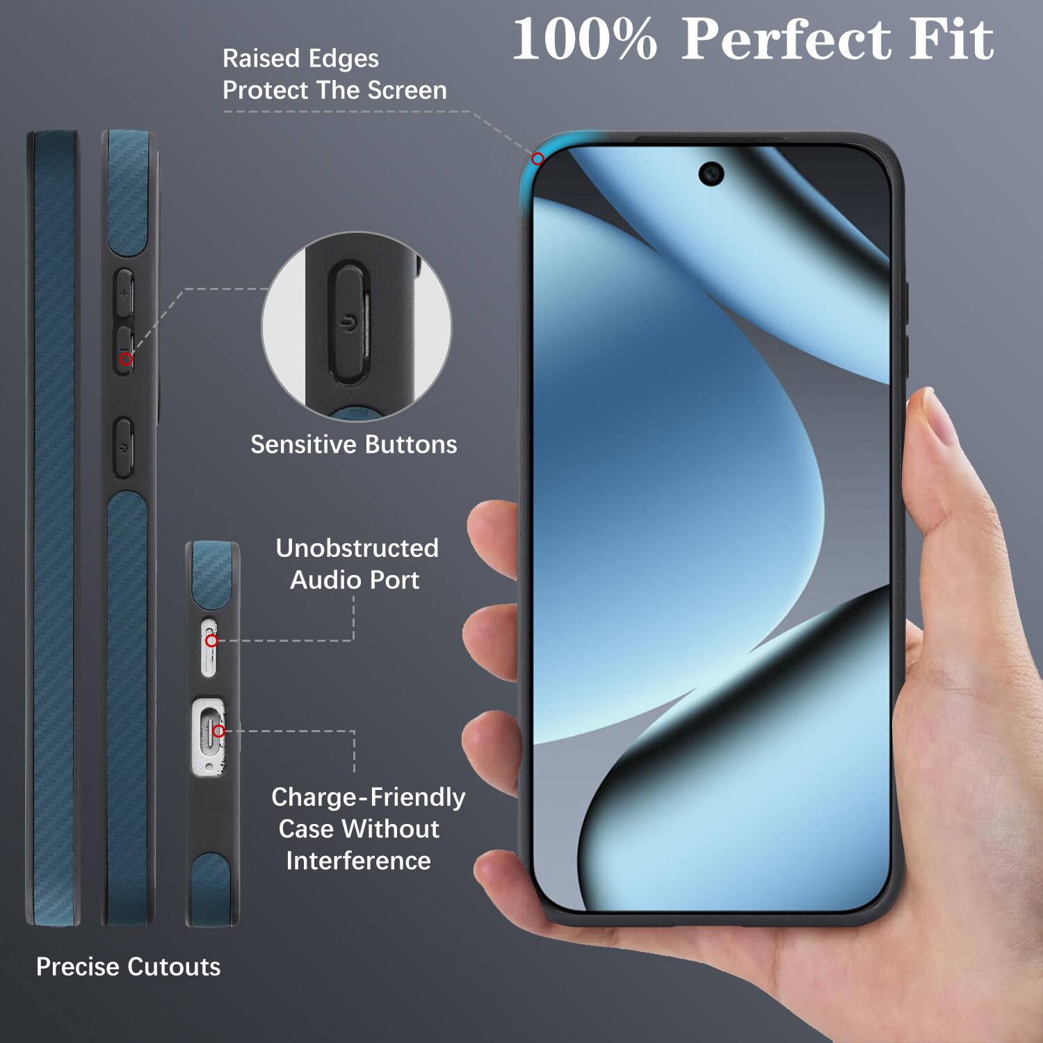 Raised Edges 100% Perfect Fit Protect The Screen Sensitive Buttons Unobstructed Audio Port Charge-Friendly Case Without Interference Precise Cutouts