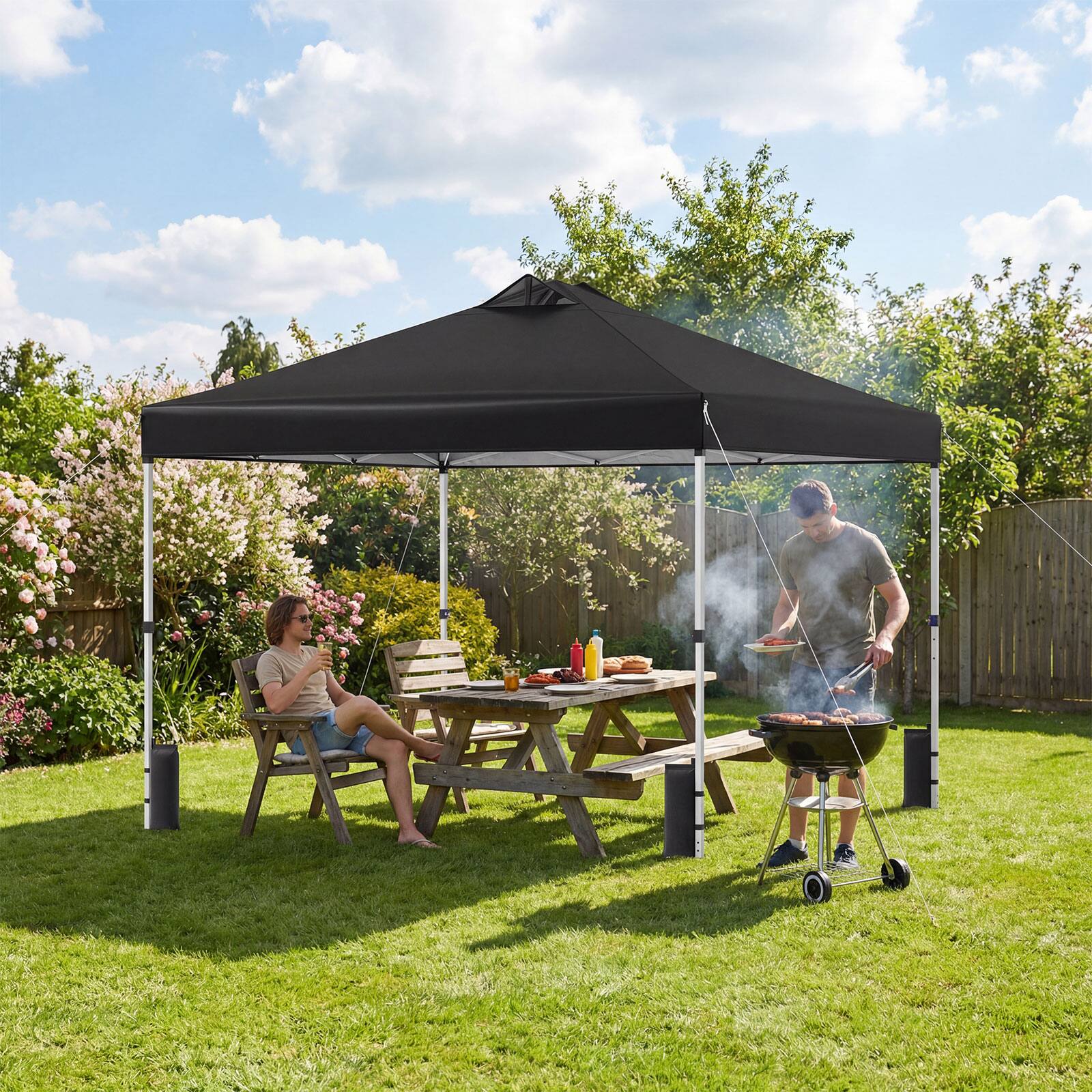 Alt View 3. Gymax - Gymax 10x10 FT Pop Up Canopy Tent 1-Person 1-Button Push Instant Setup w/ 4 Sandbags Black - Black.