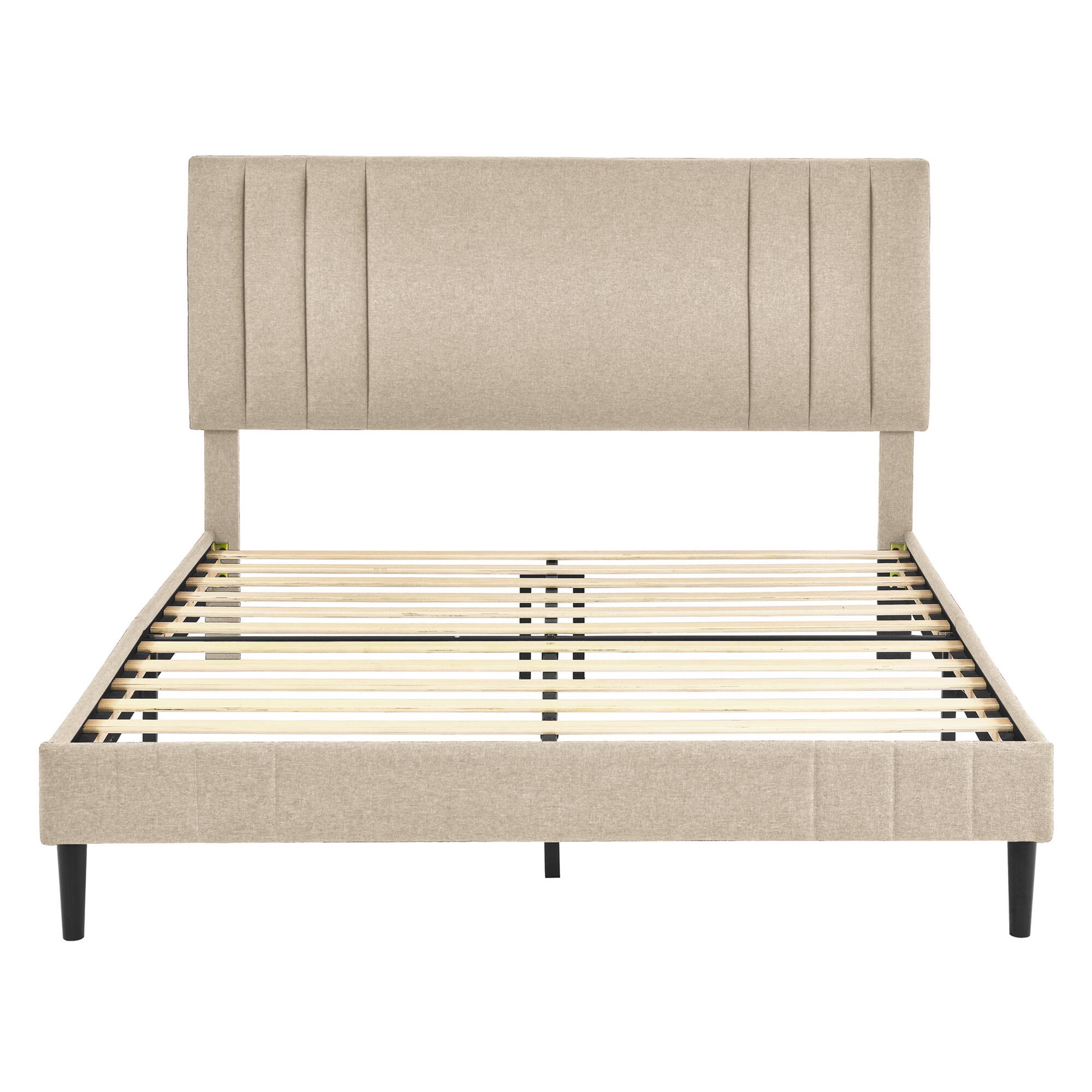 Alt View 2. Decoro - DeCoro Chicago Modern Tufted Upholstered Platform Full Size Bed Frame, Linen - Linen.