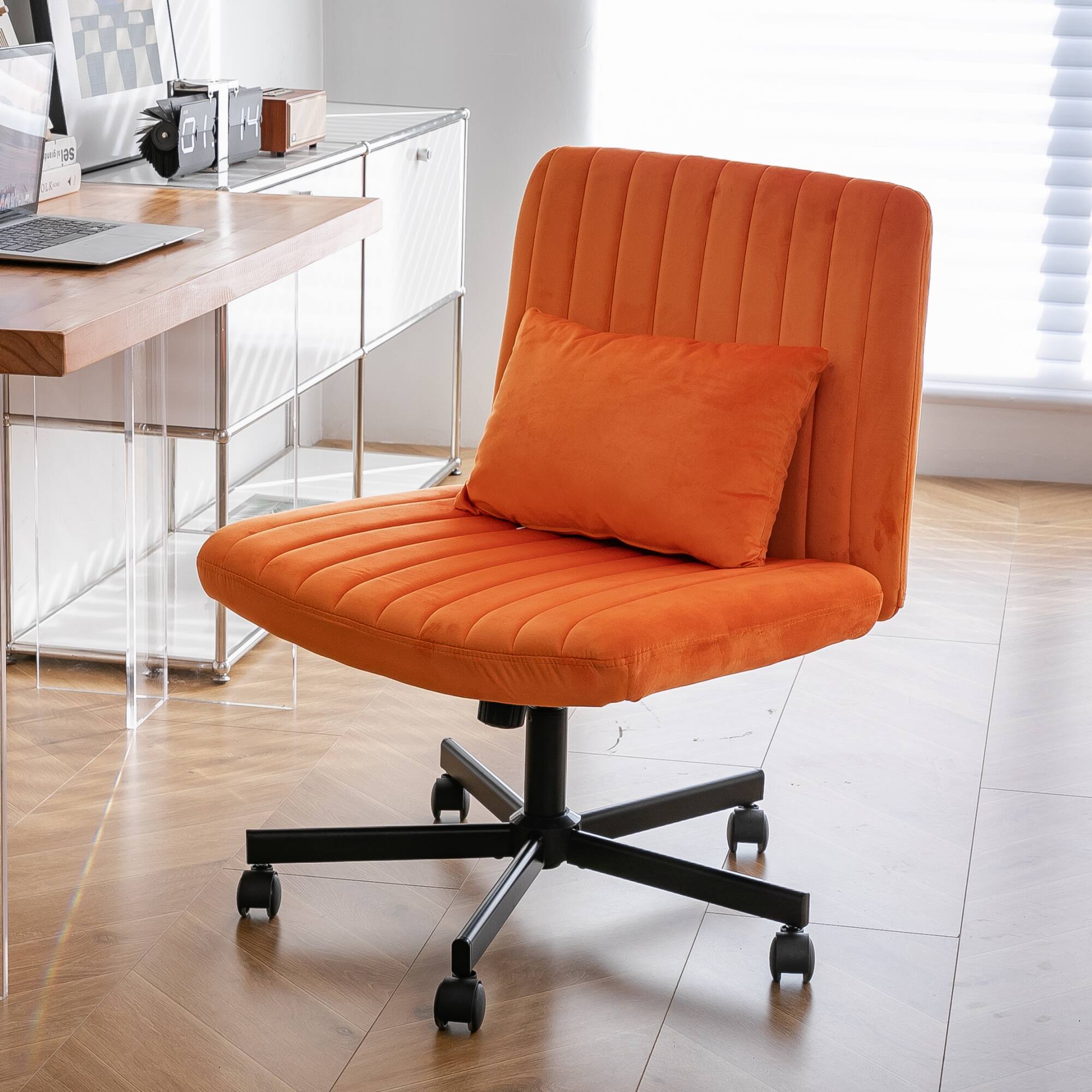 Alt View 10. GOODSILO - Linen Upholstered Ergonomic Office Chair with Adjustable Height and Tilt Mechanism for Home Workspaces - Orange.