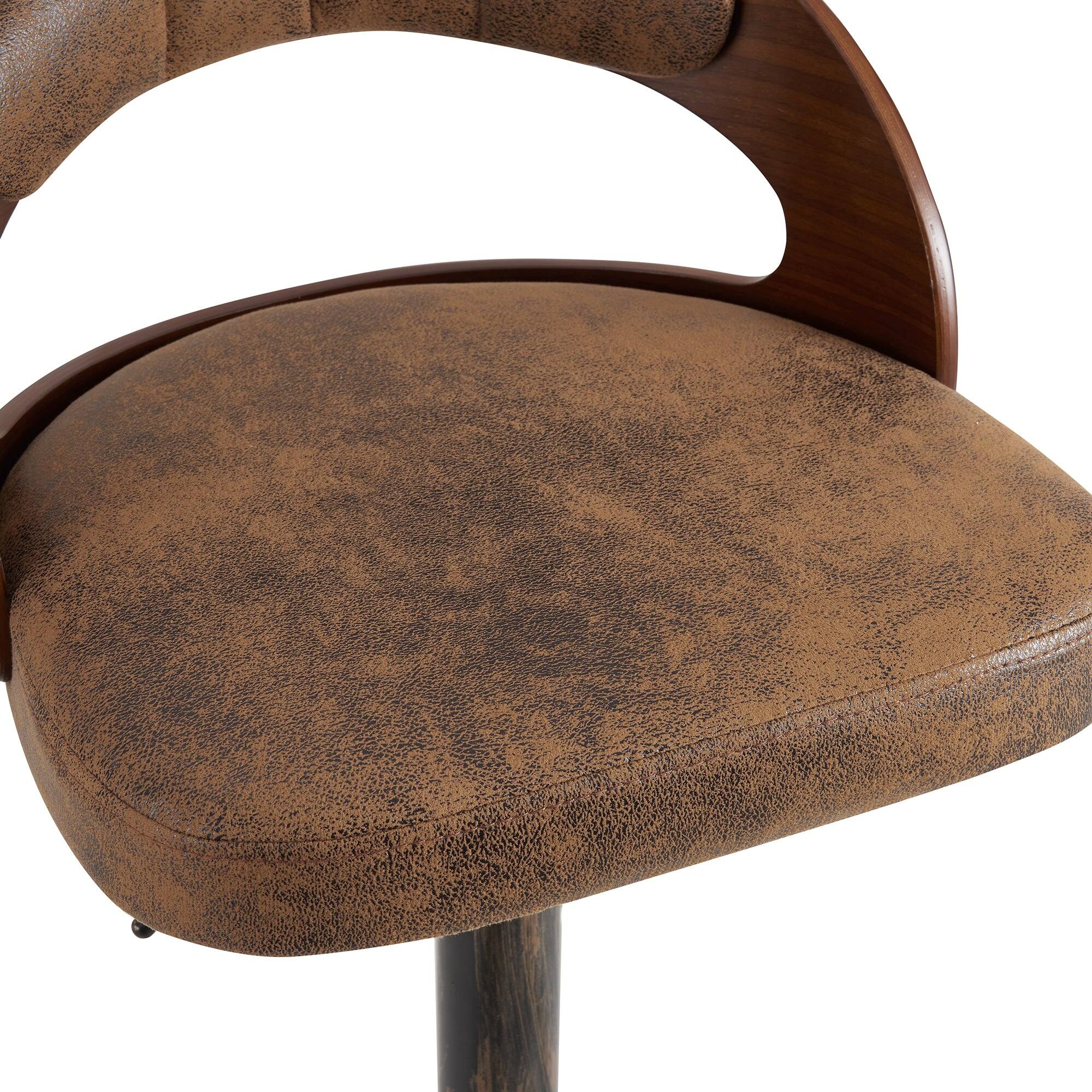 Back. Vecelo - Set of 2 Swivel Bar Stools with Adjustable Height - 360° Rotation, PU Leather & Metal Base, 330lb Capacity - Dark Brown.