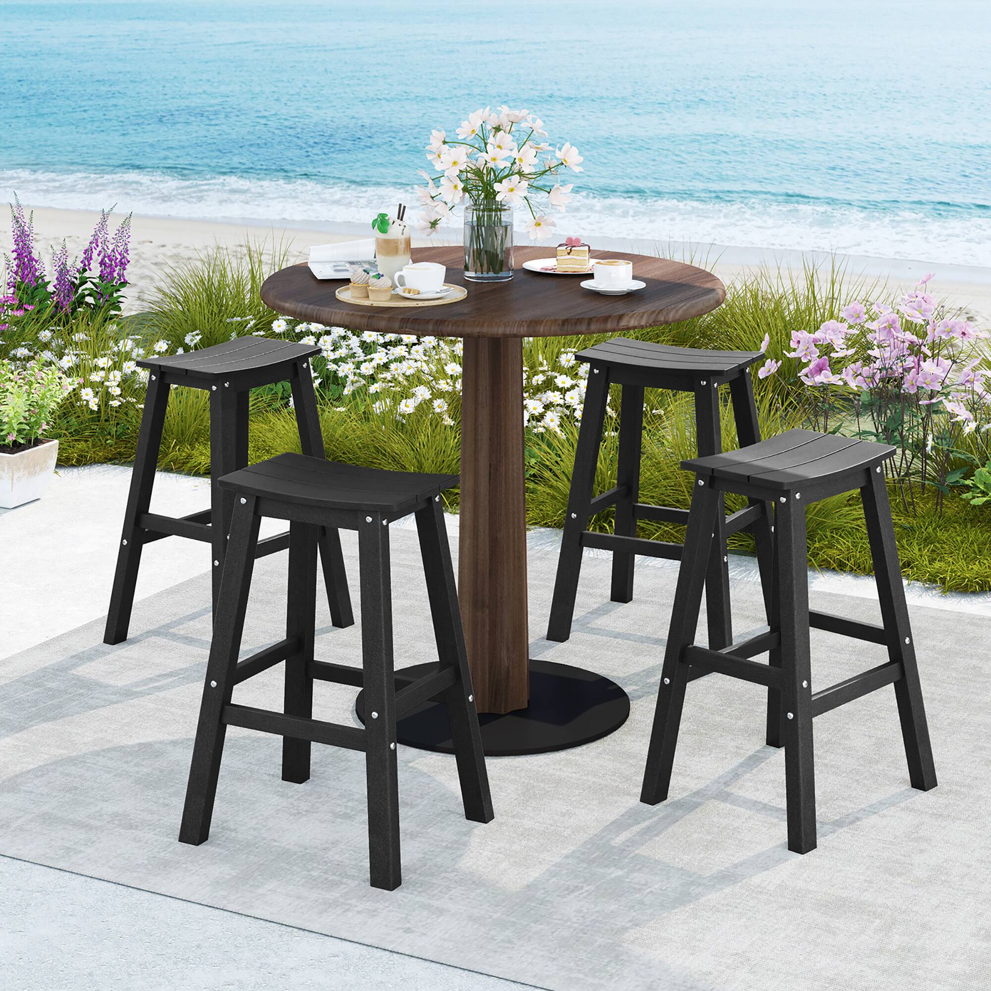 Alt View 1. Gymax - Gymax 29'' Patio Bar Stool Set of 4 w/ Curved Seat & Footrests for Backyard Outdoor Black - Black.