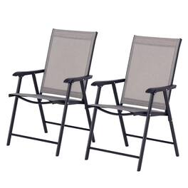 Resenkos - 2-Pack Outdoor Folding Chairs, Armrest Dining Seats, Metal Frame, Patio, Stacking, Easy Assembly - Gray