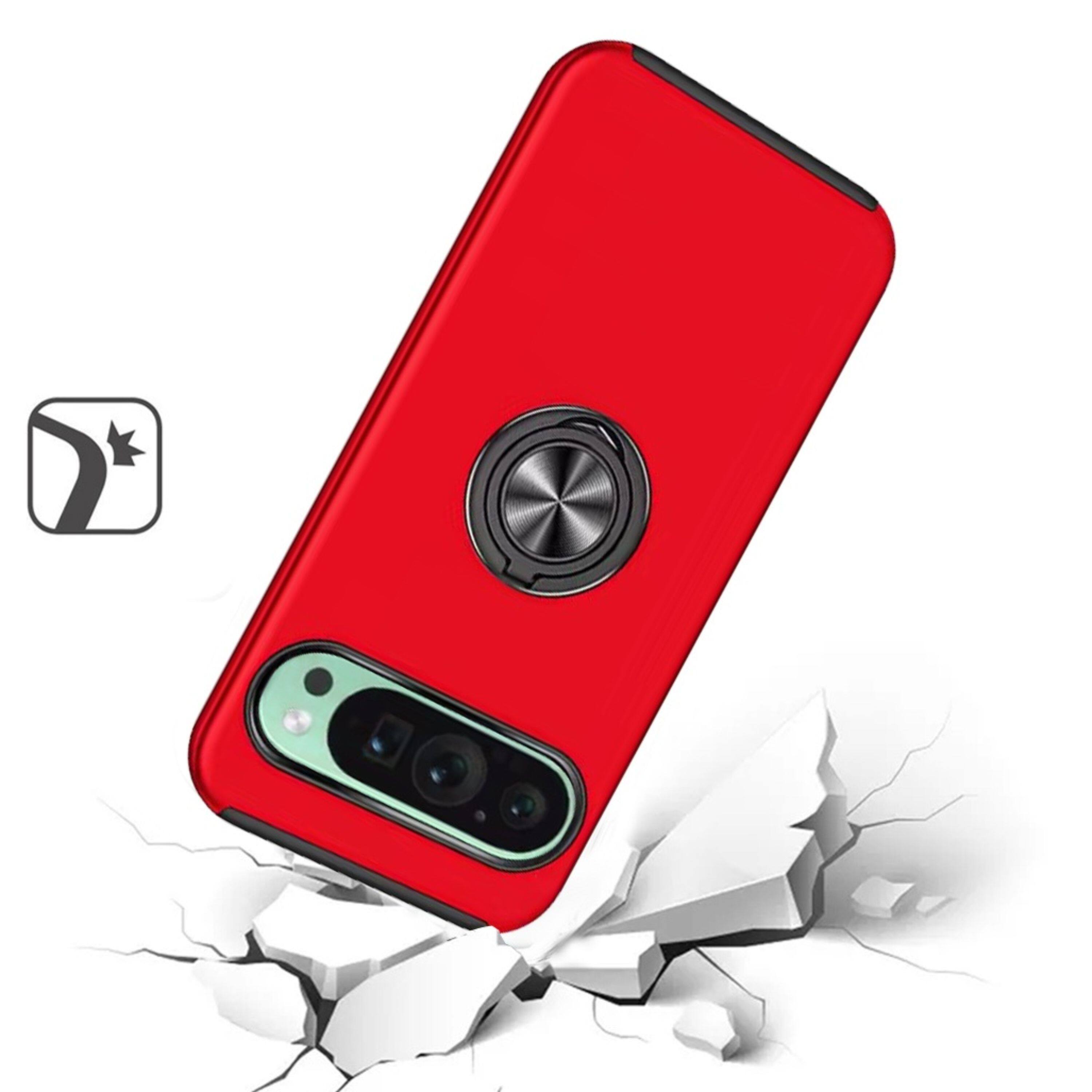 Left. Kitcheniva - Dual Layer Magnetic Ring Phone Cover For Google Pixel 9/ 9 Pro Red - Red.