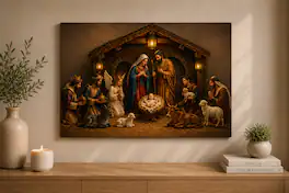 FC Design - Large Christmas Nativity Canvas Print 24x36" Warm Faith Inspired Spiritual Art Painting Home Wall Decor - MultiColor