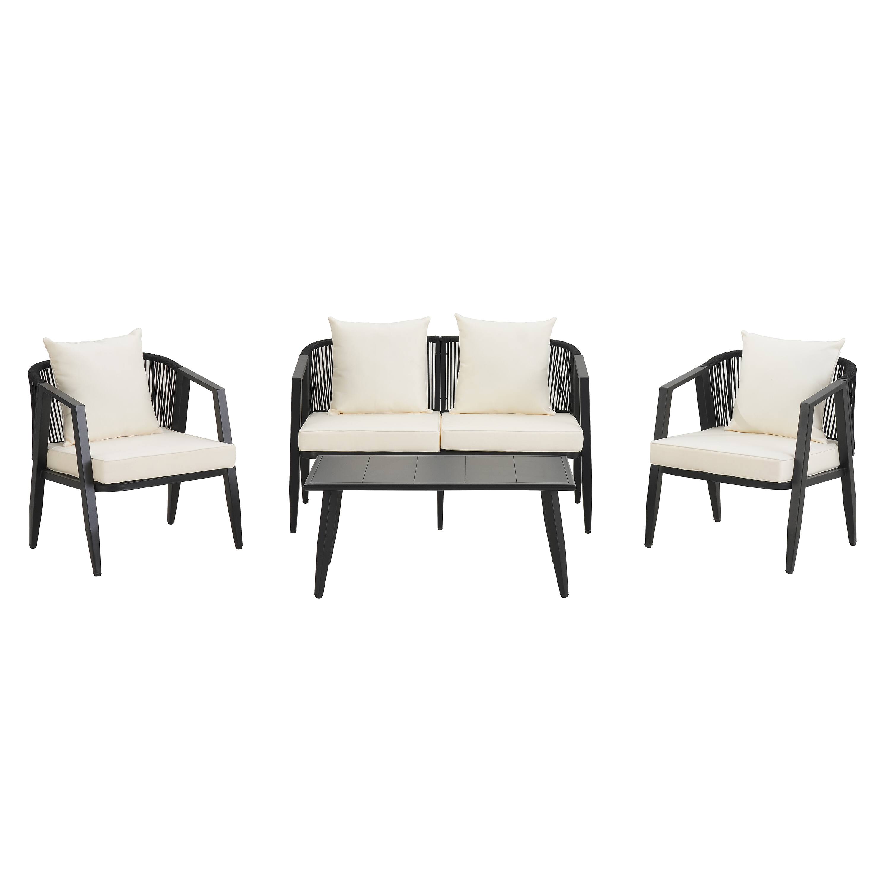 Front. Mondawe - 4-Piece Durable and Comfortable Outdoor Seating Set - Beige.