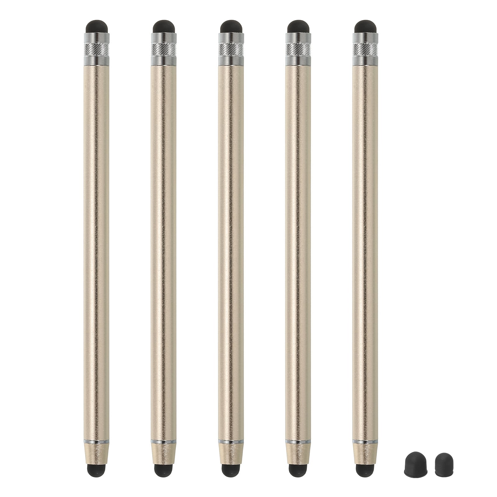 Unique Bargains - 5pcs Stylus Pens for Touch Screens with 2 Extra Tips Dual Rubber Tips Capacitive Stylus Universal Tablet Sensitivity - Champagne Gold
