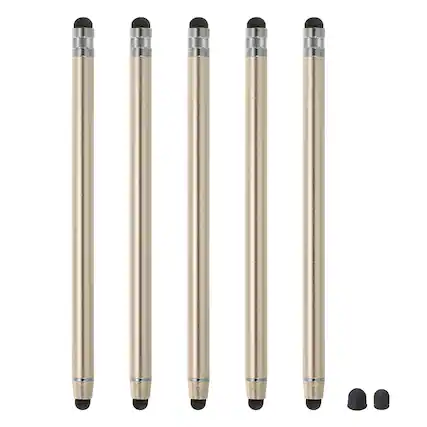 Front. Unique Bargains - 5pcs Stylus Pens for Touch Screens with 2 Extra Tips Dual Rubber Tips Capacitive Stylus Universal Tablet Sensitivity - Champagne Gold.