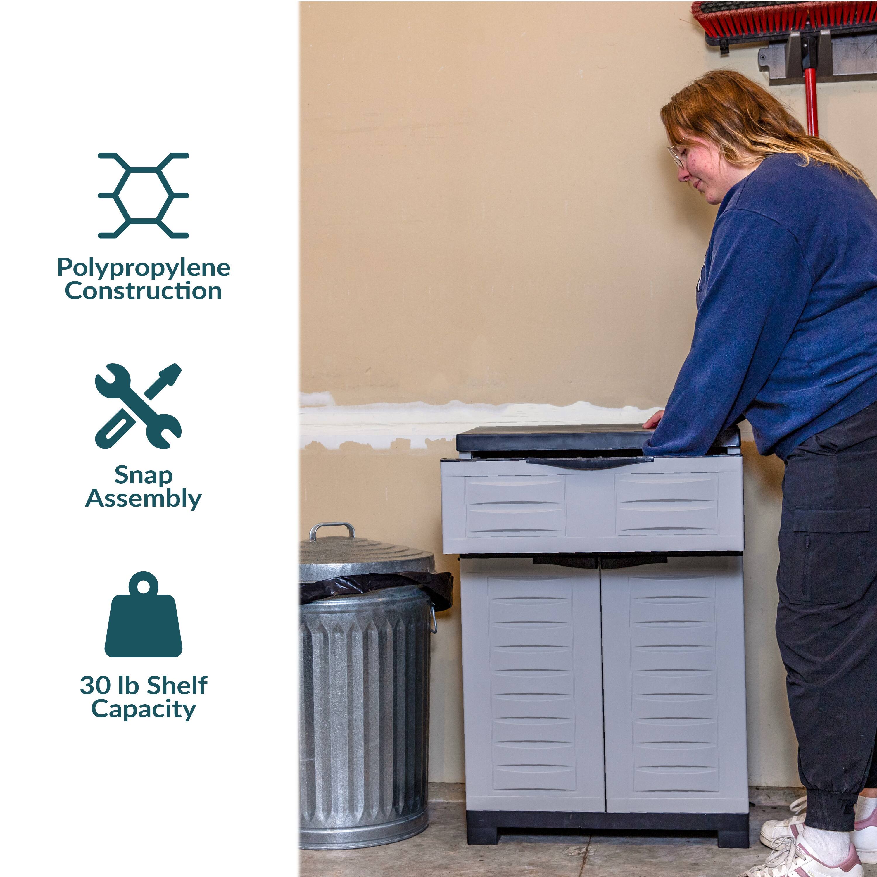 Polypropylene Construction  
Snap Assembly  
30 lb Shelf Capacity