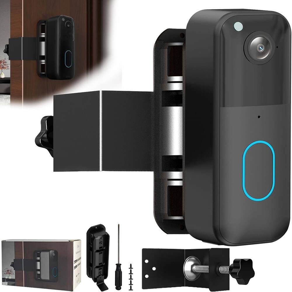 Front. Schertz - Adjustable Blink Doorbell Mount – Anti-Theft No-Drill Bracket - BLACK.