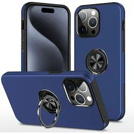 Front. Entronix - Entronix iPhone 16 Pro Max Case with 360° Circular Ring Grip and Built-in Kickstand - Navy.