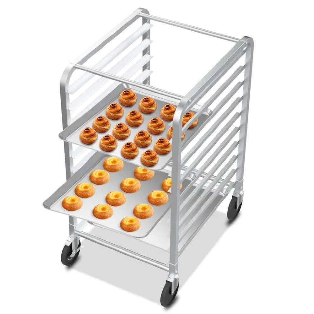 Angle. Winado - 10 Tier Stainless Steel Bakery Rack Hold up to 10 Full or 20 Half Size Bun Pans for Restaurant & Commercial Kitchen Use - Silver.