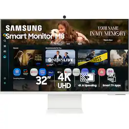 Samsung - 32" M80F 4K UHD Smart Monitor with SamsungVision AI, Built In Speakers, USB-C, Ergonomic Stand and SlimFit Camera - Warm White