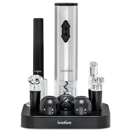 Ivation - 9-Piece Wine Gift Set, Wine Set with Electric Wine Opener, Wine Aerator Pourer and More - Silver
