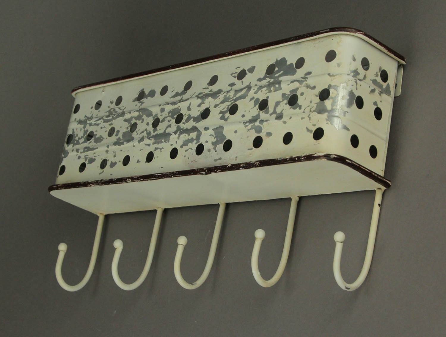 Alt View 1. PD Home & Garden - Distressed White Metal Wall Pocket with Hanging Hooks - Off-white.