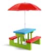Front. Costway - Costway 4 Seat Kids Picnic Table with Umbrella Garden Children Bench Outdoor PP - Green,Red,Blue.