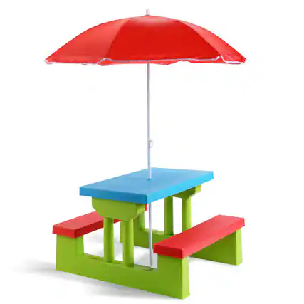 Front. Costway - Costway 4 Seat Kids Picnic Table with Umbrella Garden Children Bench Outdoor PP - Green,Red,Blue.