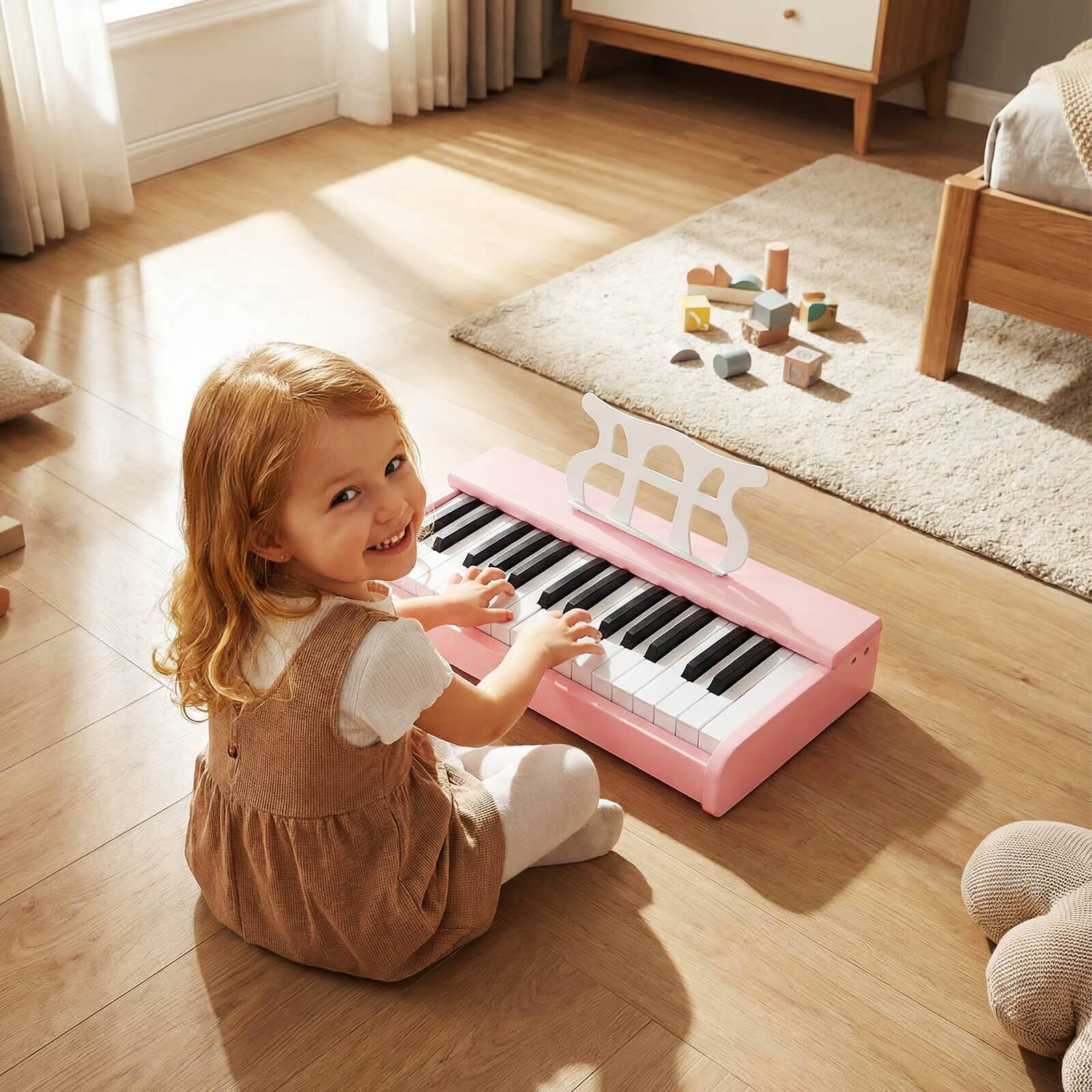 Alt View 3. Costway - Costway 30 Keys Kids Piano Keyboard with Removable Music Stand, One-key Start Function - Pink.