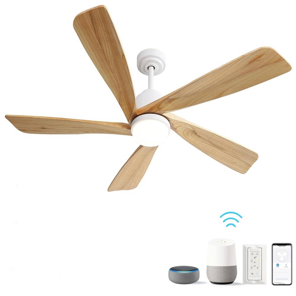 Front. APRILSOUL - 52 Inch Smart Wood Ceiling Fan Remote LED 6 Speed DC Motor - White.
