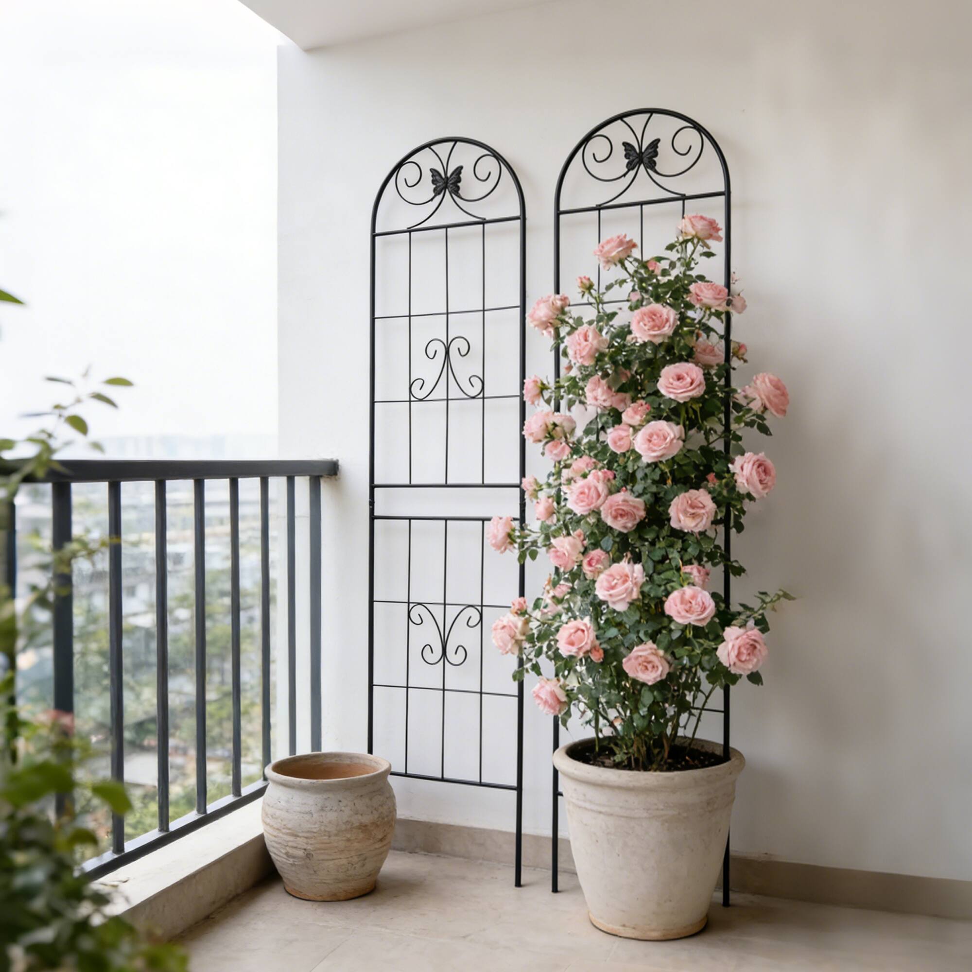 Alt View 2. Loheer - Rustproof Metal Garden Trellis 2 Pack 7.2 ft x 1.6 ft for Climbing Plants - Black.