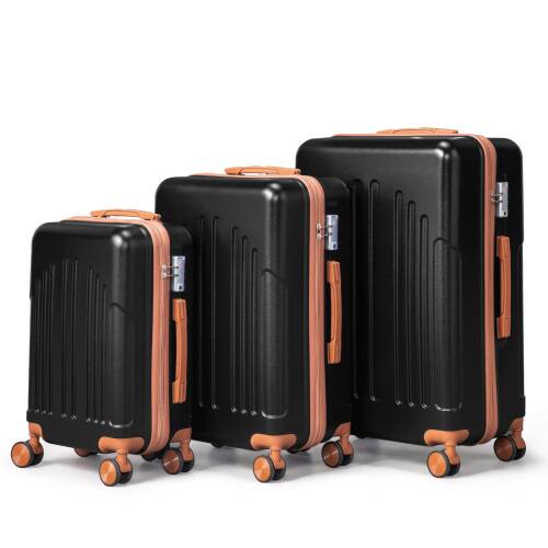 Alt View 1. Winado - 20"24"28" Trolley Case 3-Piece ABS Hardside Luggage Suitcase Set with Spinner Wheels & TSA Lock for Travel Business - Black & Brown.