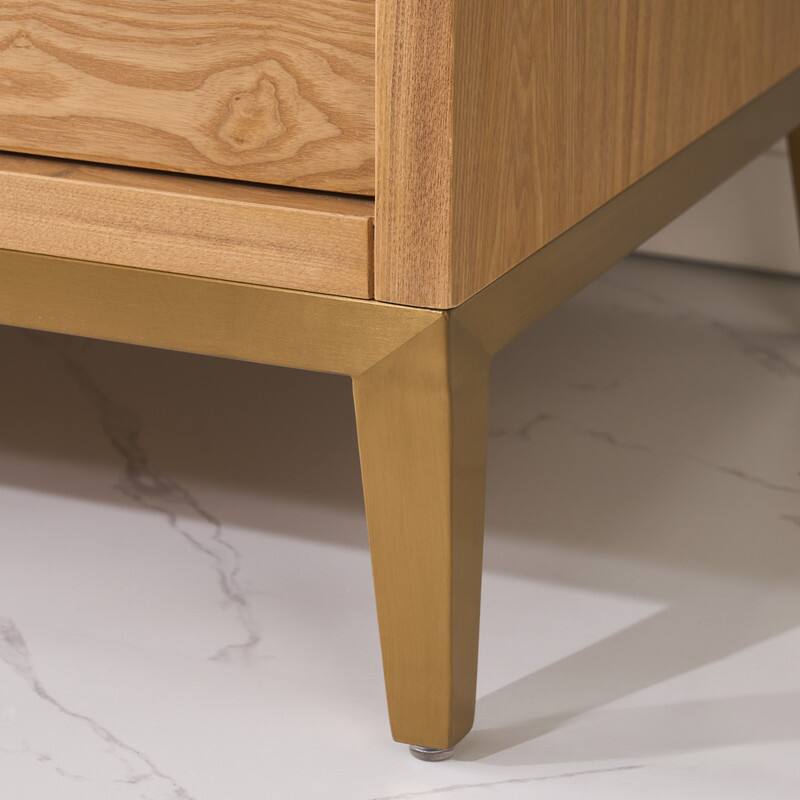 Alt View 6. WELLFOR - 48 in Freestanding Solid Wood Bathroom Vanity with Carrara White Quartz Vanity Top & 6 Soft-Close Drawers and Backsplash - Oak.