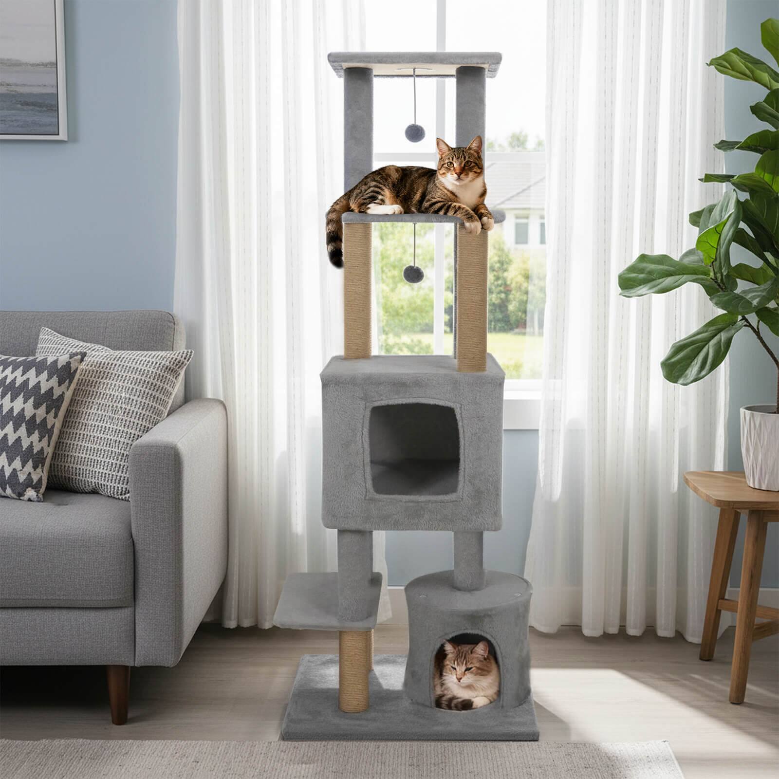 Alt View 1. Costway - Costway 64" Tall Cat Tree with 2 Large Condos, Jute Scratching Posts, Plush Top Perch - HCST11124.