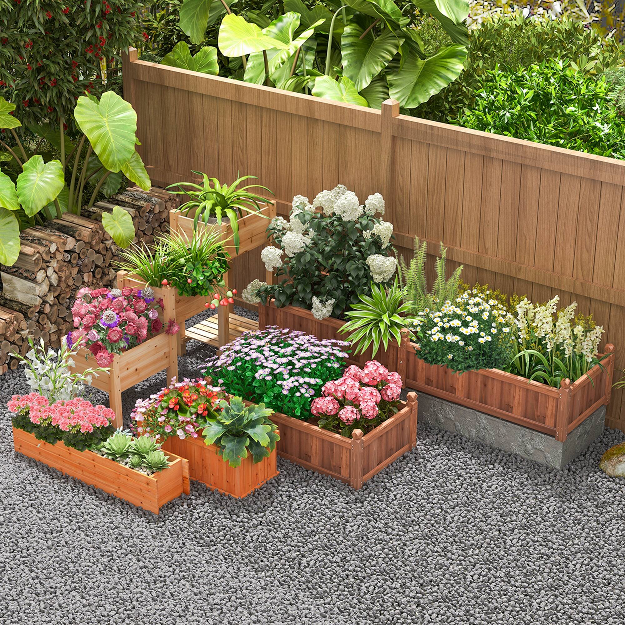 Alt View 7. Costway - Raised Garden Bed Wood Rectangular Planter Box with 2 Drainage Holes Outdoor - Orange.