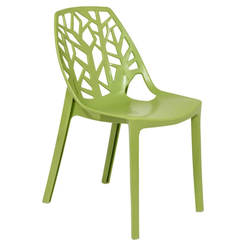 LeisureMod - Cornelia Modern Stackable Accent Dining Chair with Cut Out Backrest Design for Dining Rooms or Patios - Solid Green