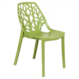 LeisureMod - Cornelia Modern Stackable Accent Dining Chair with Cut Out Backrest Design for Dining Rooms or Patios - Solid Green