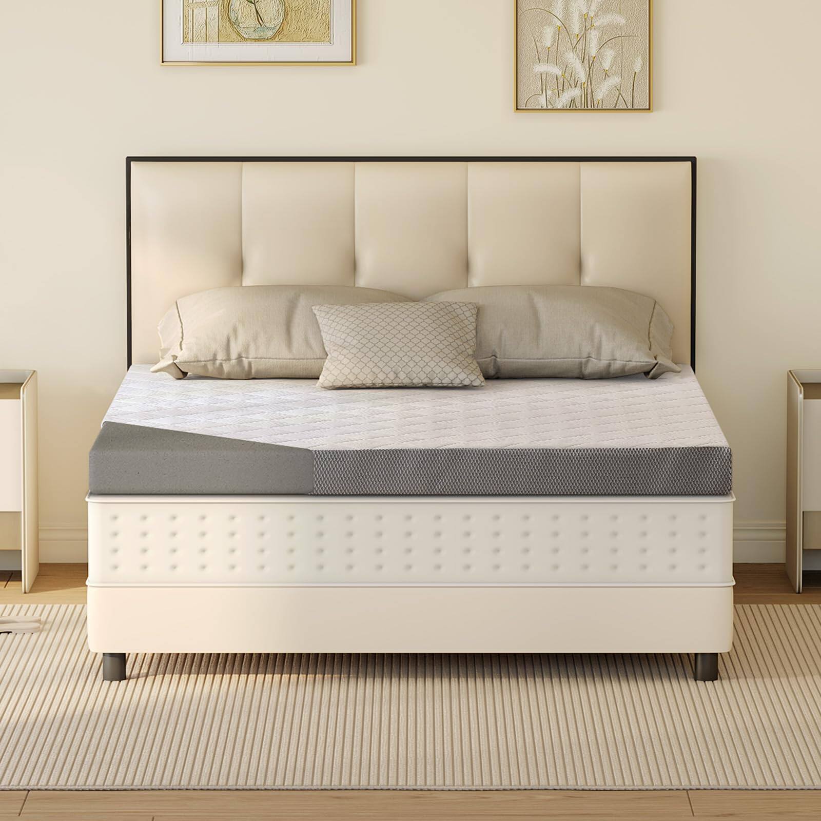 Alt View 4. Vipbear - 3 Inch King  Pain Relieving Foam Bed Topper for Extra Support, High-Density Foam Mattress Pad with Removable Cover - white.