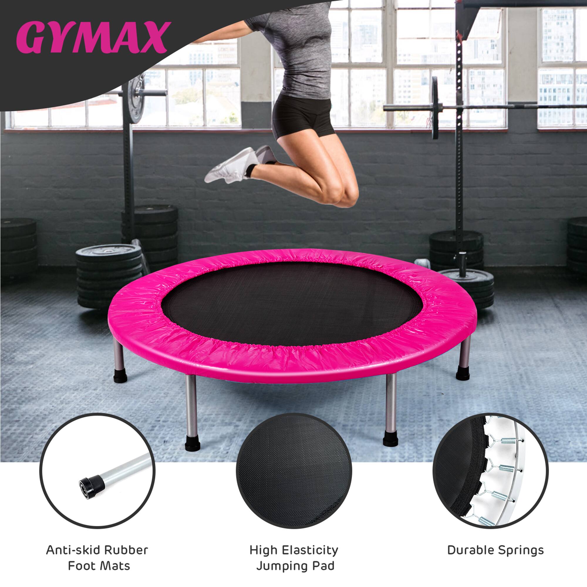 GYMAX

Anti-skid Rubber Foot Mats

High Elasticity Jumping Pad

Durable Springs