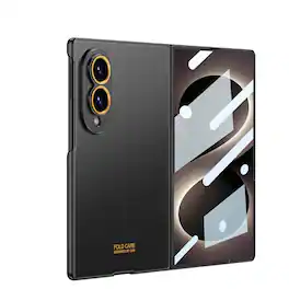 Dteck - Slim Case for Samsung Galaxy Z Fold8 with Bulit in Front Tempered Glass Film,Shock-absorbent Hard PC Frame Glossy Cover - Black