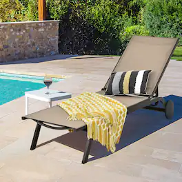 Gymax - Patio Chaise Lounge Chair Aluminum Adjustable Recliner w/ Wheels - Brown