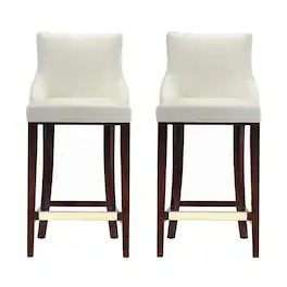 Manhattan Comfort - Shubert Modern Wood Upholstered Barstool - Set of 2 - Ivory