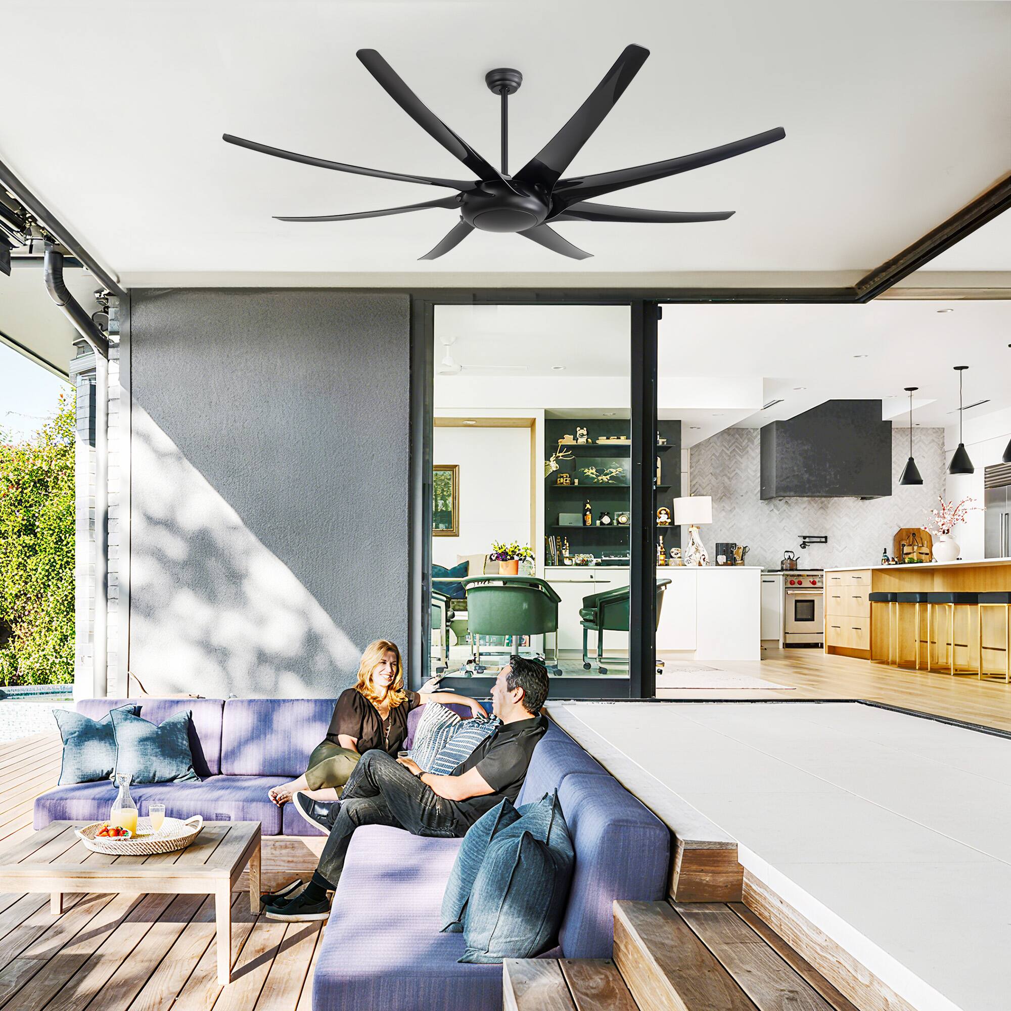 Alt View 6. Breezary - 84/100-Inch Ceiling Fan with 8 ABS Blades, DC Motor, 6-Speed Remote, Multi-Size Downrods, Versatile Commercial - 84-in Black.