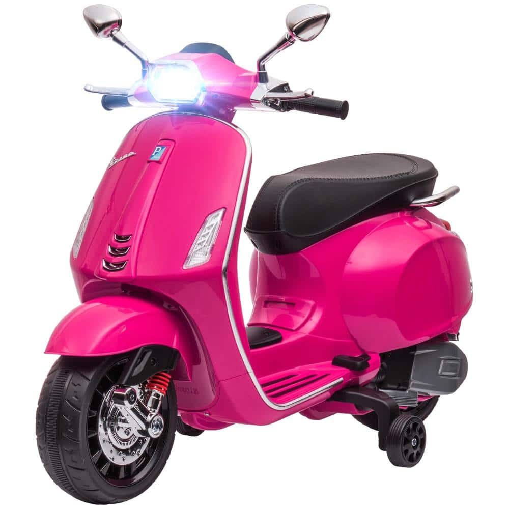 BreeBe - Qaba 6V Vespa Licensed Kids Electric Motorcycle, Battery-Operated with Music, FM Radio, Button Start, Ages 3-6 - Pink