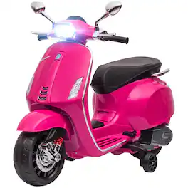 BreeBe - Qaba 6V Vespa Licensed Kids Electric Motorcycle, Battery-Operated with Music, FM Radio, Button Start, Ages 3-6 - Pink