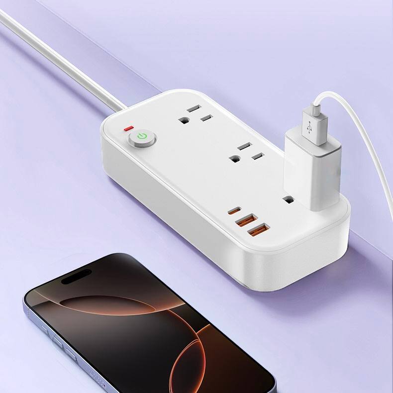 Alt View 2. Cluzine - 3-Outlet Power Strip with USB Charging Ports, Compact Wall Outlet Extender for Home Office White - White.