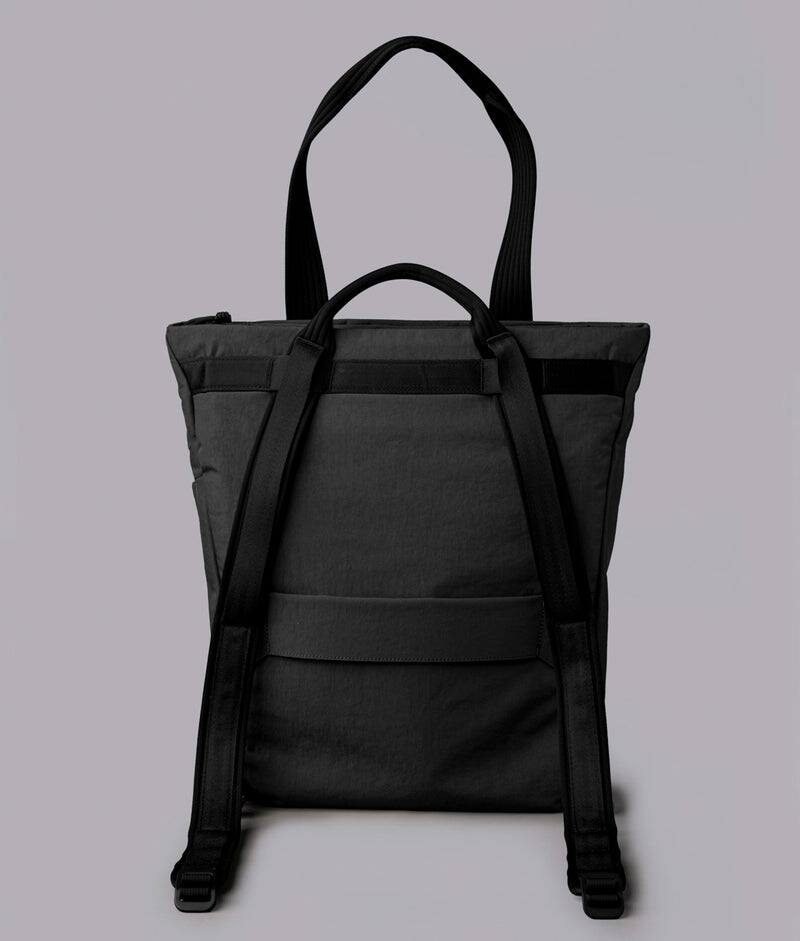 Back. ALPAKA - Flow Totepack Laptop Backpack for Men, 16" Laptop Compartment + 11" Tablet Sleeve, Tote/Backpack, Bottle Pocket - Black Axoflux 400D Washed Nylon.