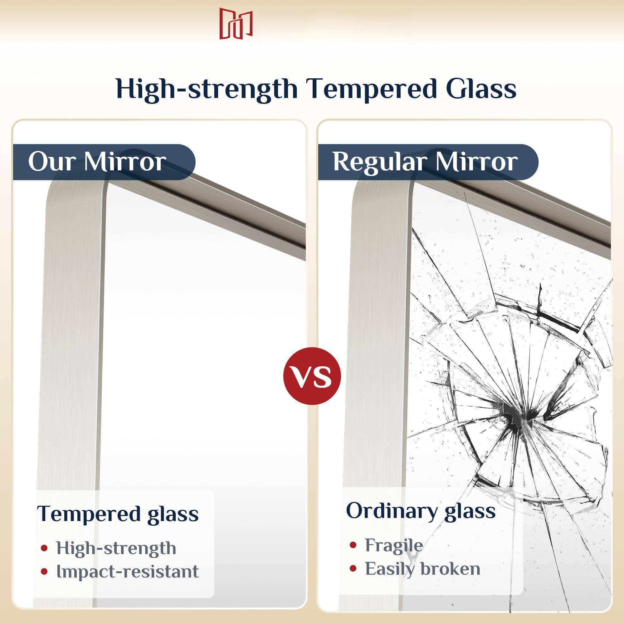 High-strength Tempered Glass

Our Mirror
- Tempered glass
  - High-strength
  - Impact-resistant

Regular Mirror
- Ordinary glass
  - Fragile
  - Easily broken