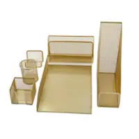 Martha Stewart - Ryder Premium 6 Piece Mesh Metal Desktop Organizer Set - Gold - Front_Zoom