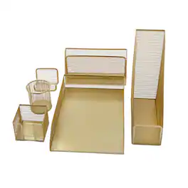 Martha Stewart - Ryder Premium 6 Piece Mesh Metal Desktop Organizer Set - Gold