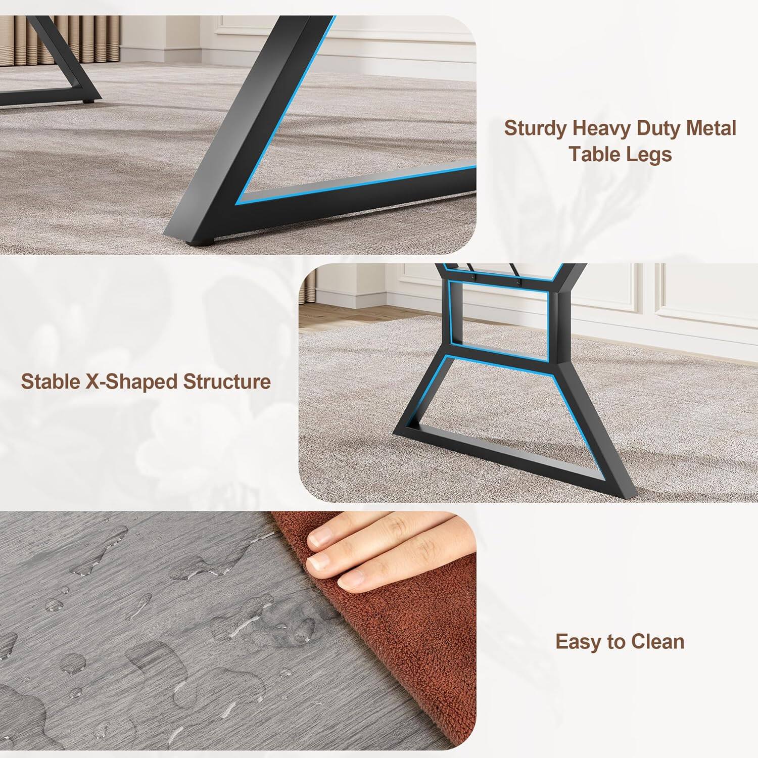 - Sturdy Heavy Duty Metal Table Legs
- Stable X-Shaped Structure
- Easy to Clean