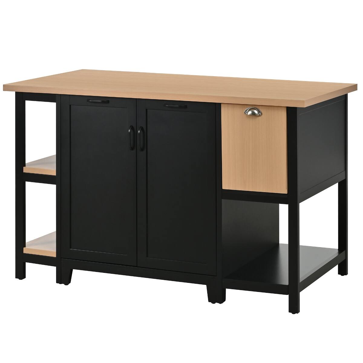 Alt View 10. Loheer - Loheer 58 inch freestanding kitchen island, kitchen prep table with storage, black and natural wood tone - Black + Natural.