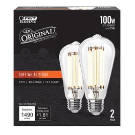 FEIT ELECTRIC - ST19 E26 (Medium) Filament LED Bulb Soft White 100 Watt Equivalence 2 pk