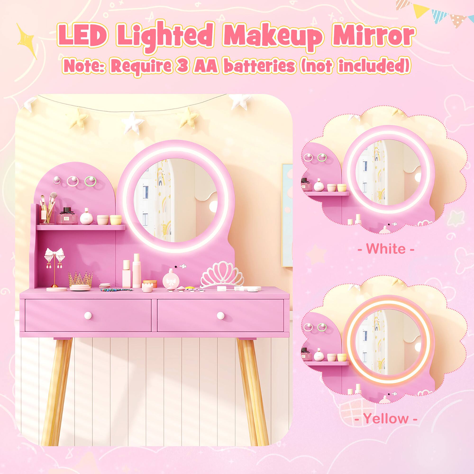 LED Lighted Makeup Mirror  
Note: Require 3 AA batteries (not included)  
- White  
- Yellow